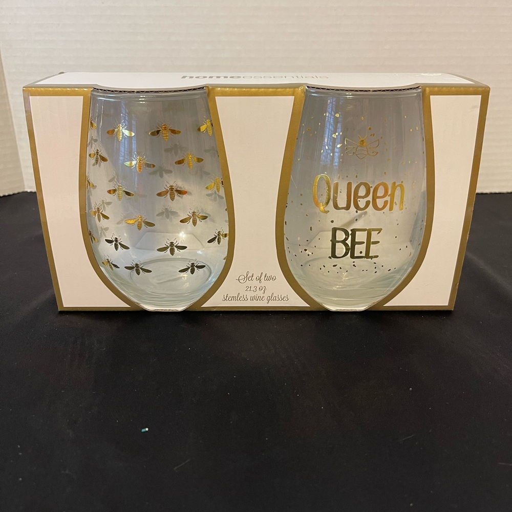 Home Essentials Queen Bee Stemless Wine Glasses - Gold and Black